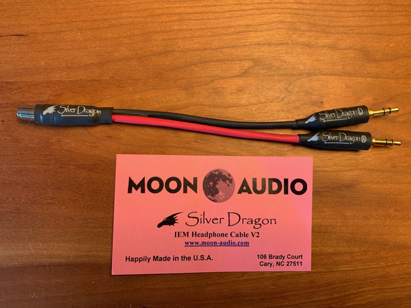 Moon Audio Silver Dragon Headphone Cable Adapter - single 2.5mm balanced AK jack > dual 3.5mm balanced plugs for Ayre Codex/Sony PHA-3/Pono DAC/Amp