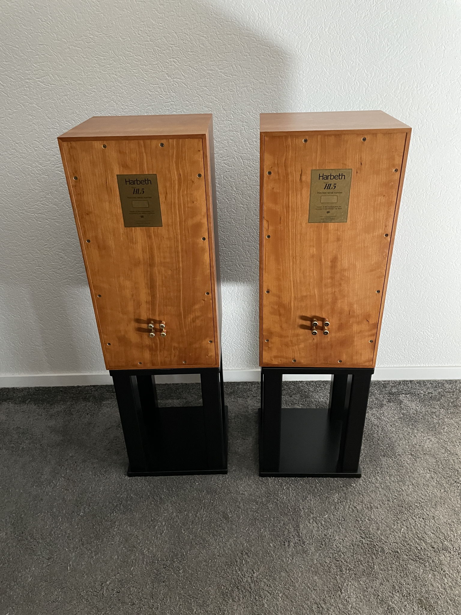 Harbeth Super HL5 speakers in cherry with stands 8