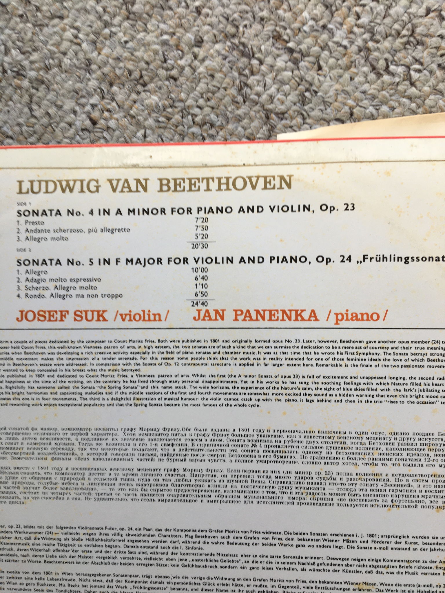 Beethoven sonatas for violin and piano  Lp record Josef... 6