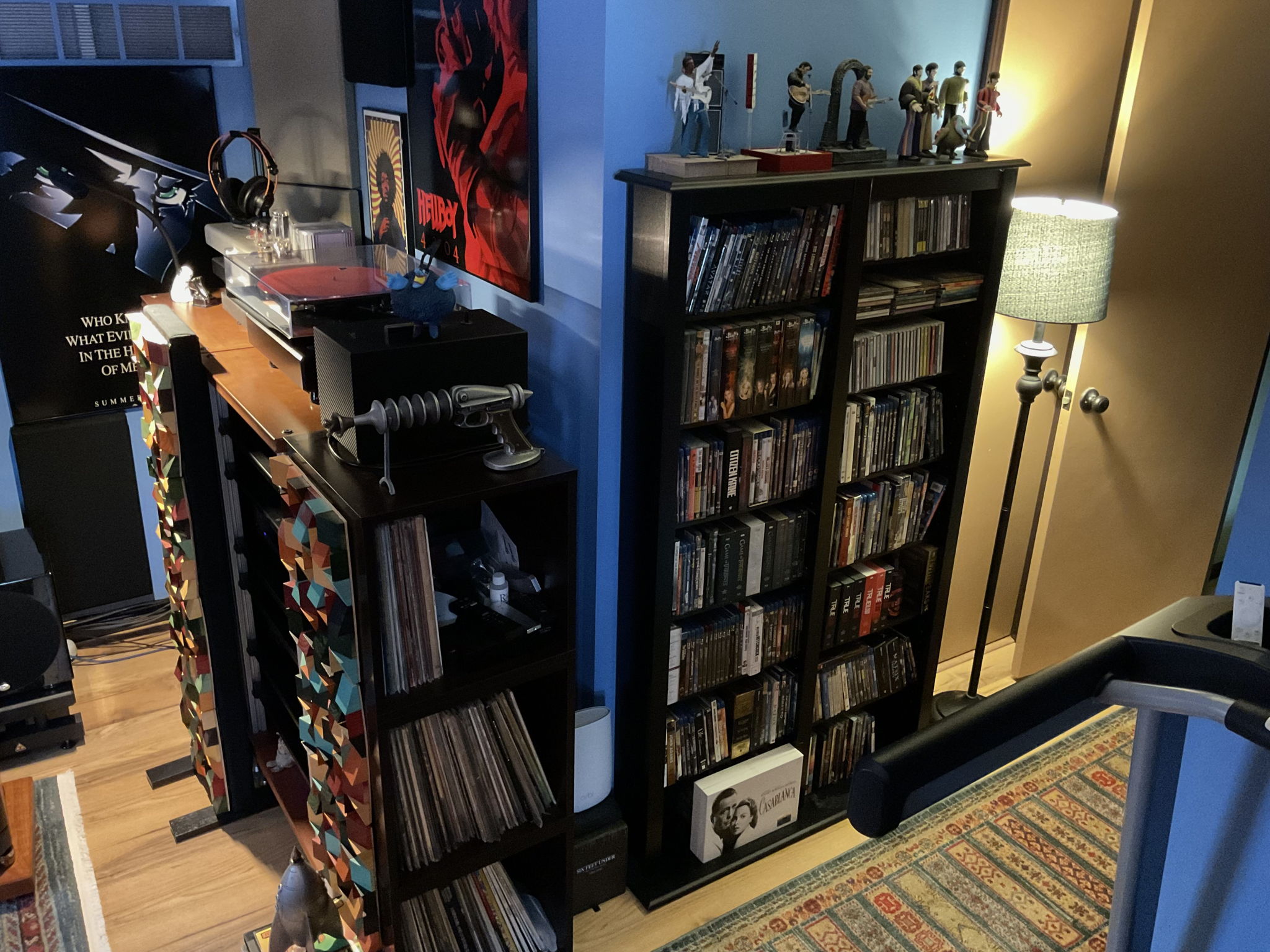 Physical media collection; LPs, Blu-rays, and SACDs. Also, right subwoofer peeking out. And that’s the Nelles Studio’s Ray Gun. Very lethal. 