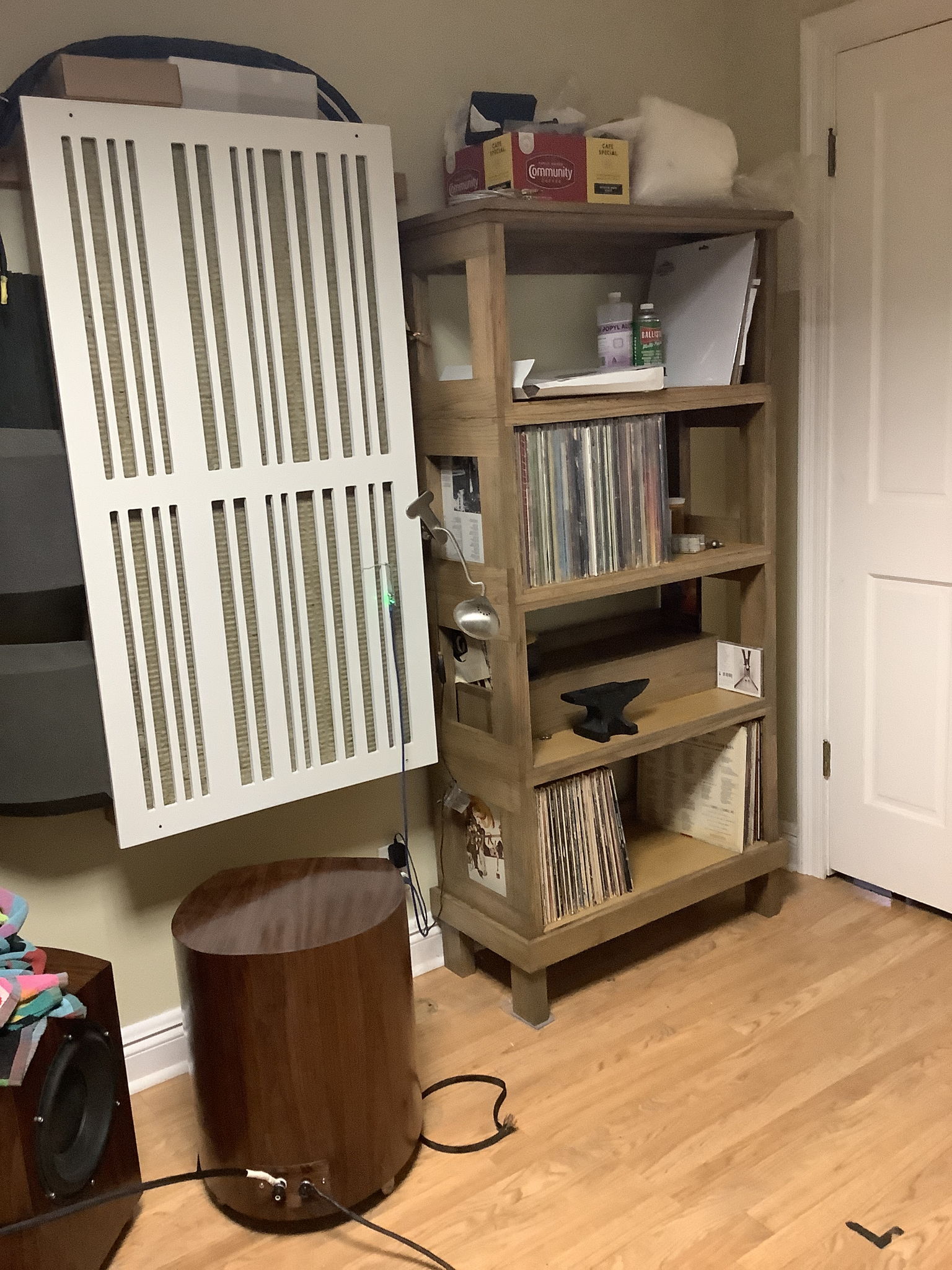 DIY oak record rack