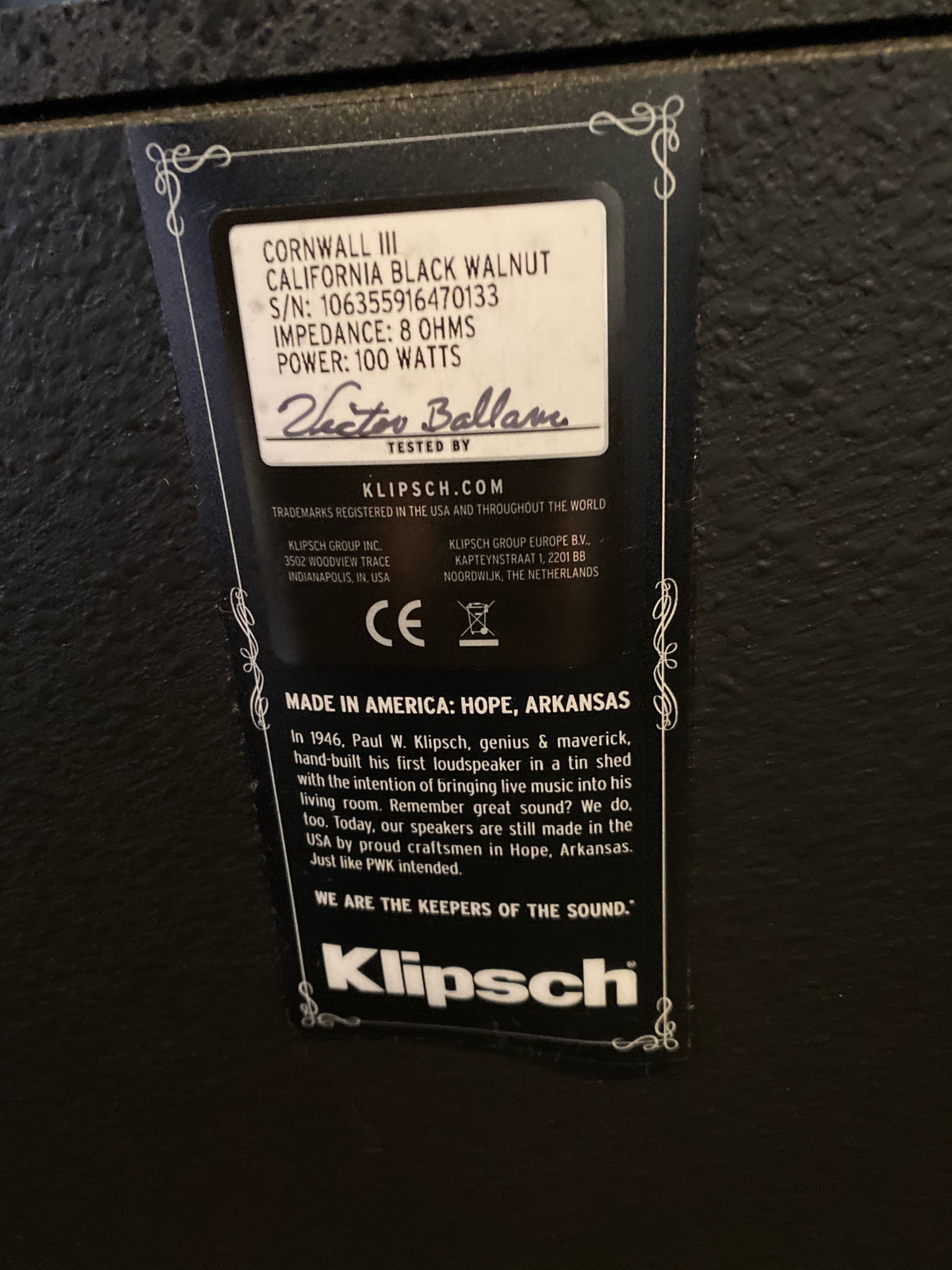 Klipsch Cornwall mkIII CALIFORNIA BLACK WALNUT LOCAL PI... 5