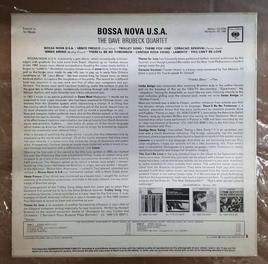 Dave Brubeck Quartet Bossa Nova U.S.A. 1963 NM MONO VIN... 2