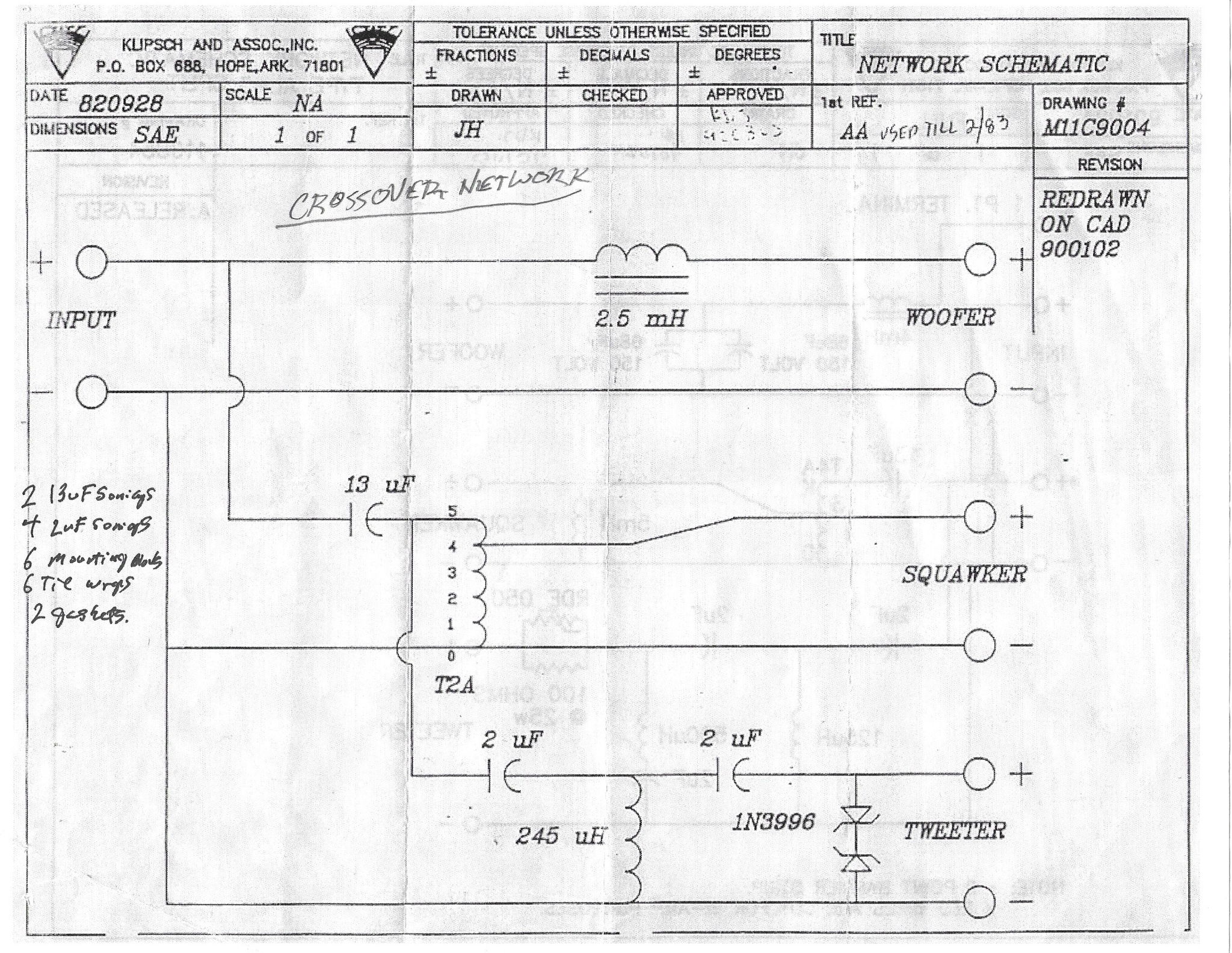 Klipschornn crossover schematic