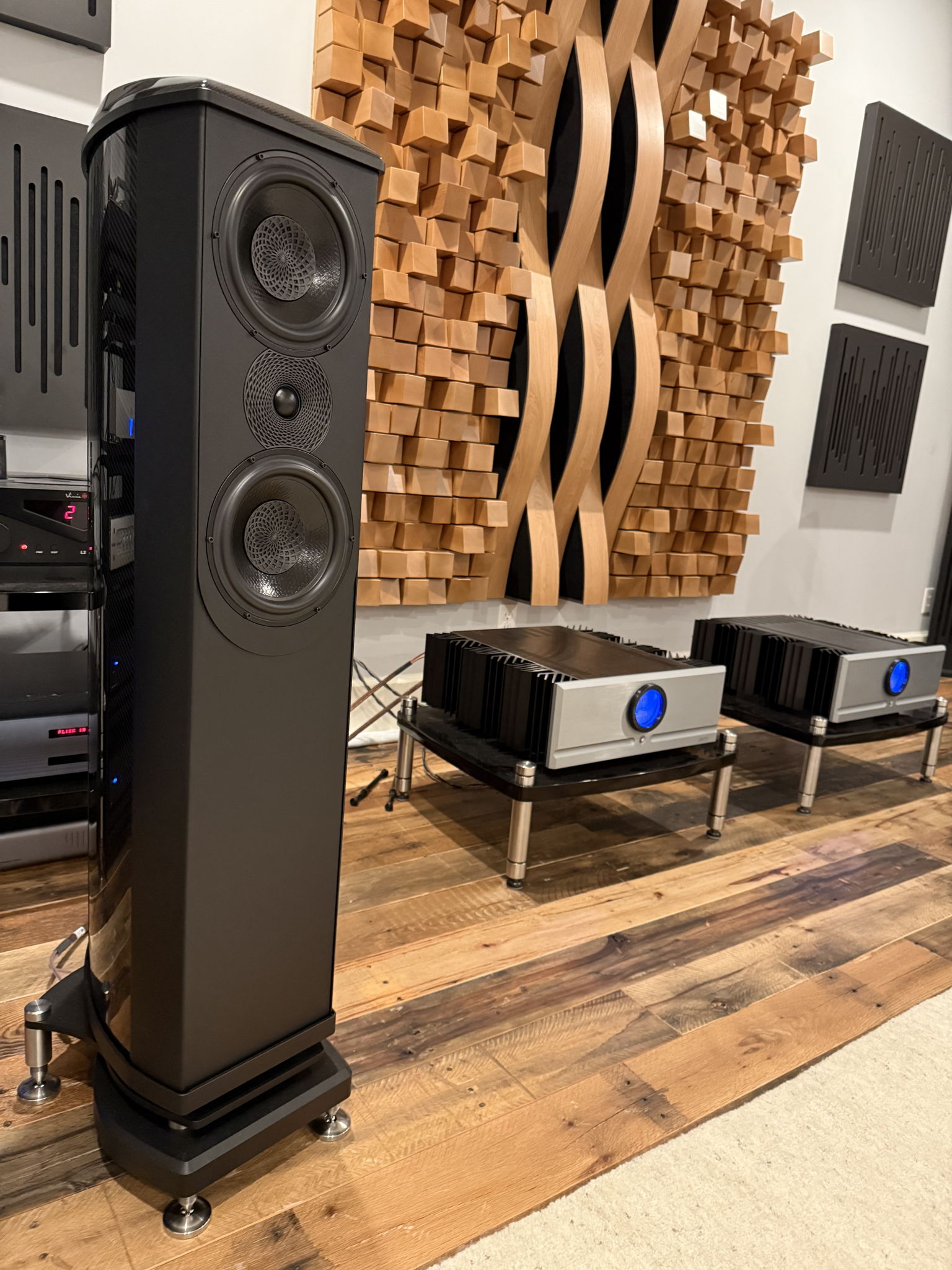 Wilson Benesch A.C.T. 3zero speaker and Pass Labs XA-60.8 amplifiers, SolidSteel HF Series racks