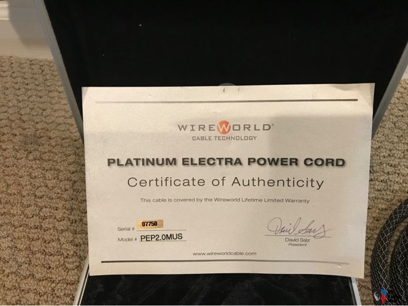 Wireworld Platinum Electra Power Cord, 20 Amp.