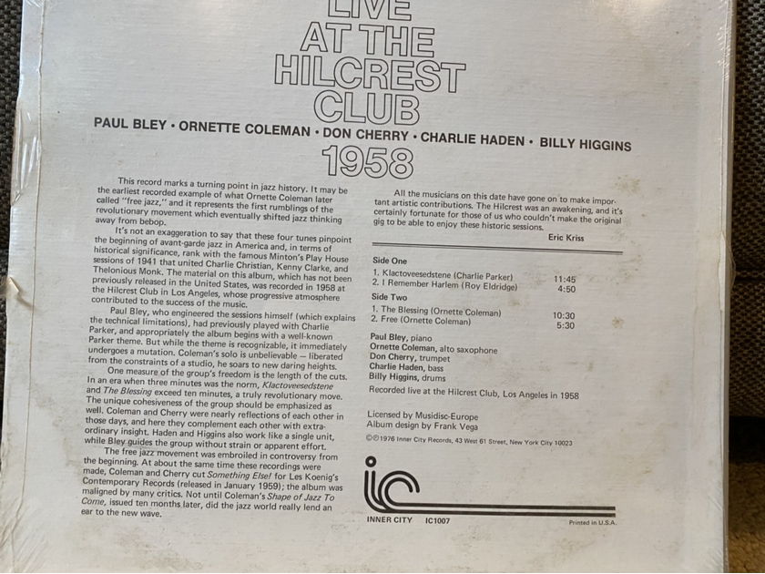 Live at the Hillcrest Club Ornette Coleman Quintet original LP sealed Bley, Cherry, Haden, Higgins