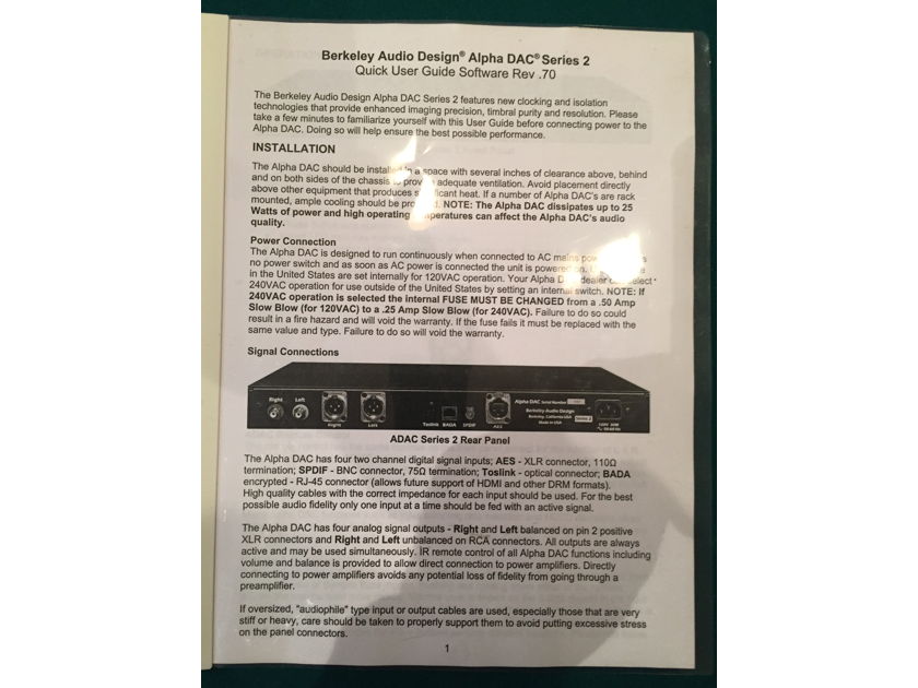 Berkeley Audio Design Alpha DAC series 2 - mint customer trade-in