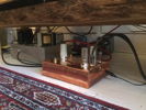 Audio Note Home Brew Phono Pre Amp circuit built in copper box. Its power supply is behind it in a larger aluminum chassis