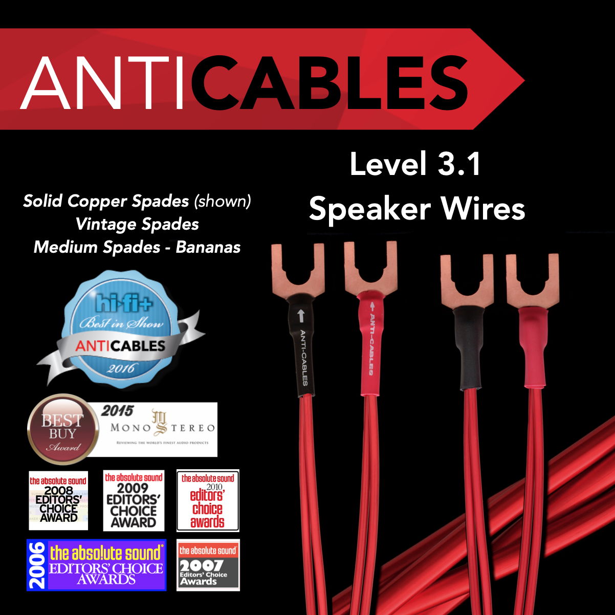 ANTICABLES Level 3 "Reference Series" 8 Foot Speaker wires