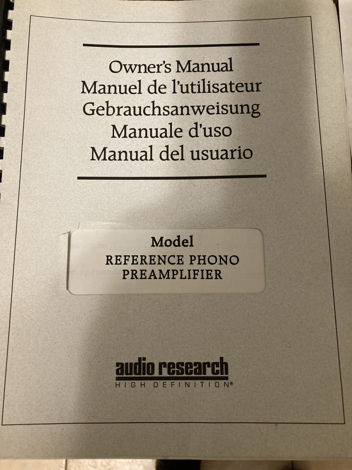 Audio Research Reference Phono Original Owner's Manual ...