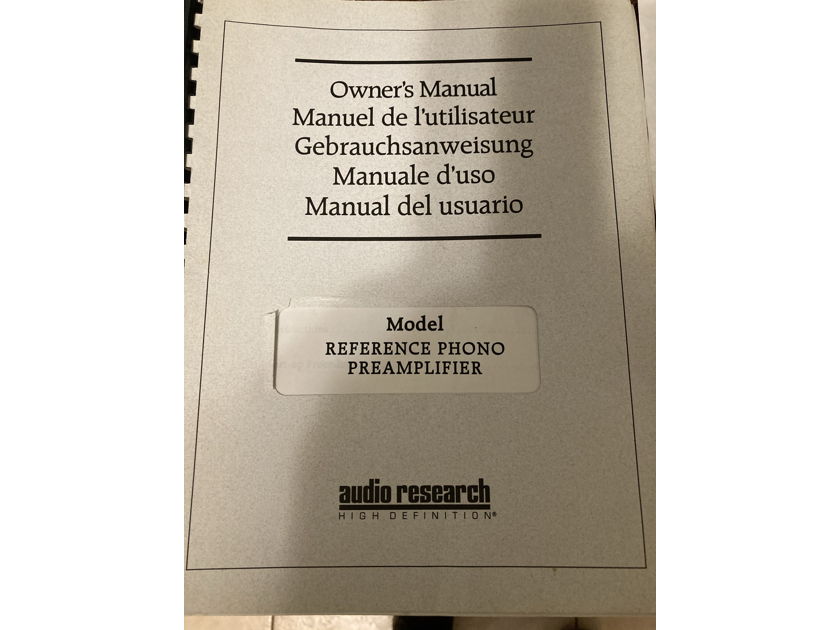 Audio Research Reference Phono Original Owner's Manual and Instructions