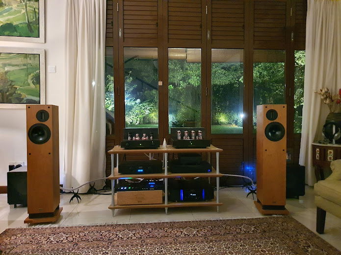 Main listening room at night 