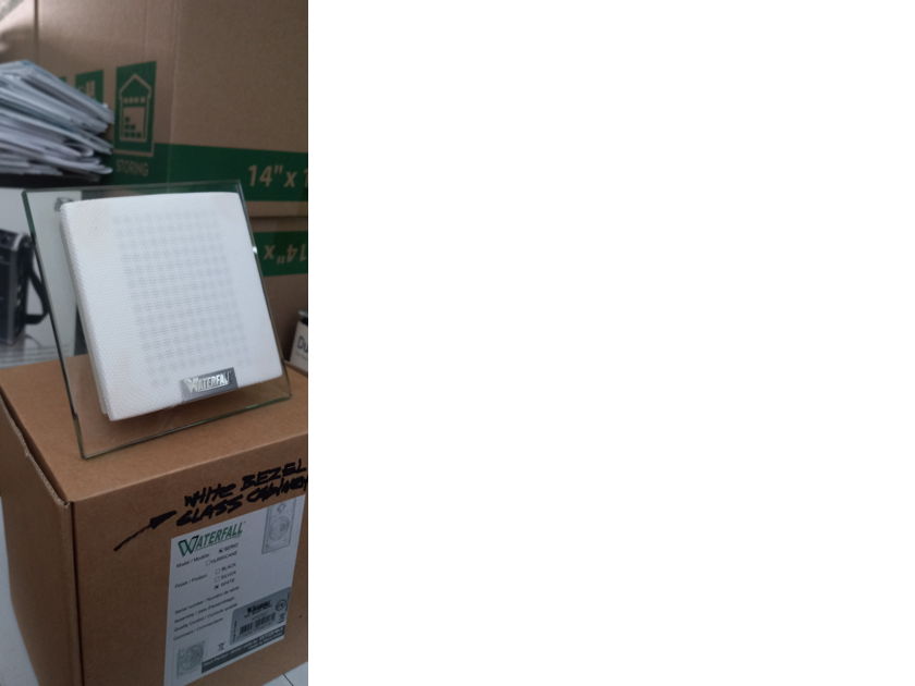 Waterfall Audio GLASS WHITE Home Theater 5 Speaker Matched Set, an Exceptional Affordable 'Wife Approved' REASONABLE WIN/WIN $900 WIFE APPROVED and BRAND NEW with PRICE REDUCED AN ADDITIONAL 35% MORE