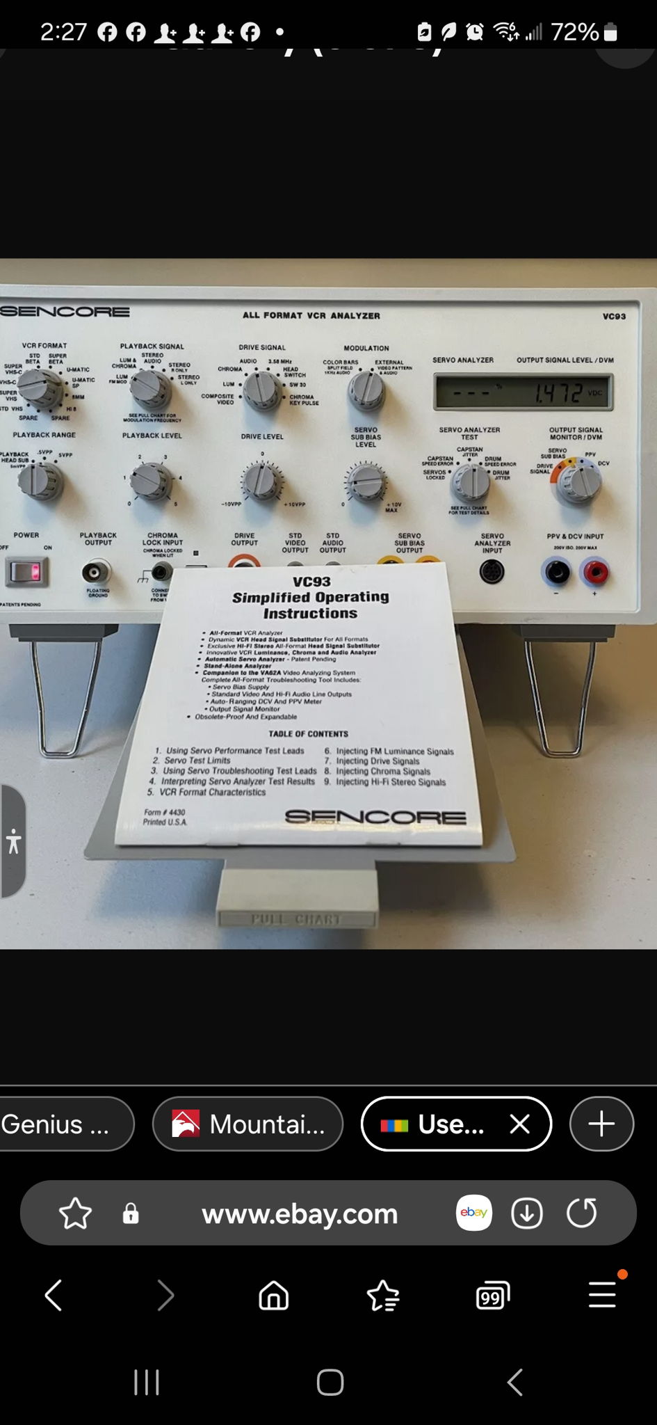 SECORE VC93 All Format VCR Analyzer TEST EQUIPMENT Flaw...