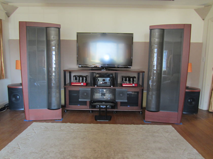 Martin Logan CLX Art Speakers Pair and 2 Descent i Subwoofers with CLX crossovers Dark Cherry