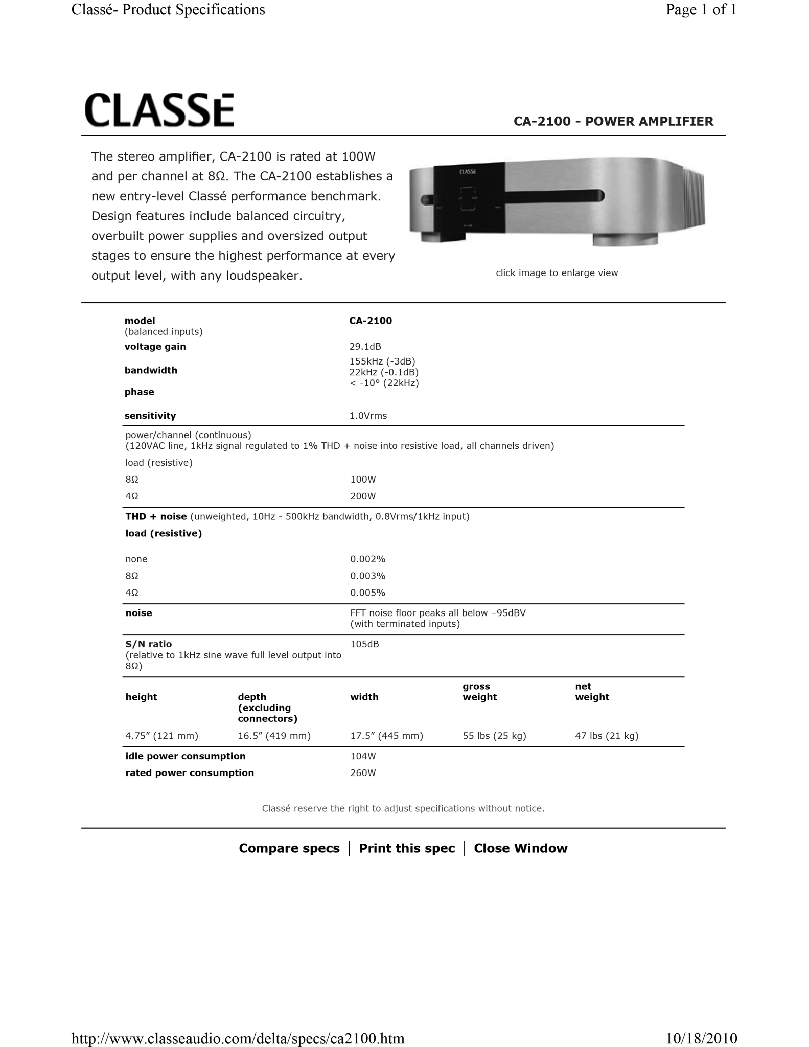 Classe Specifications