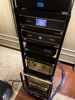 The vertical stack beginning with the server at the top, with equipment arranged from top to bottom in the direction of the signal path.