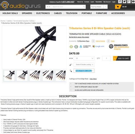 Tributaries Series 8 BiWire Speaker Cables
