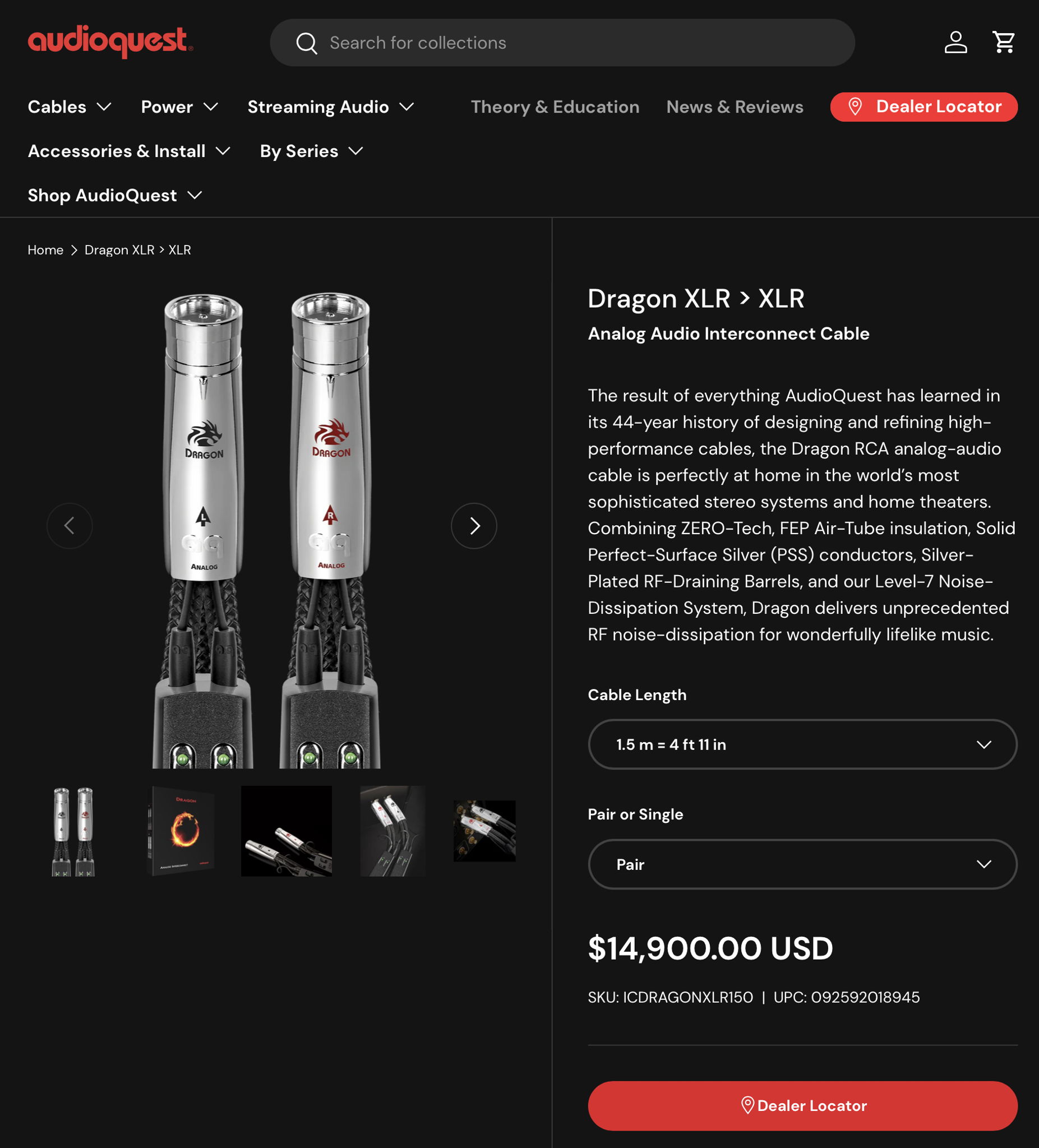 AudioQuest Dragon XLR Interconnects 1.5M - One of World...