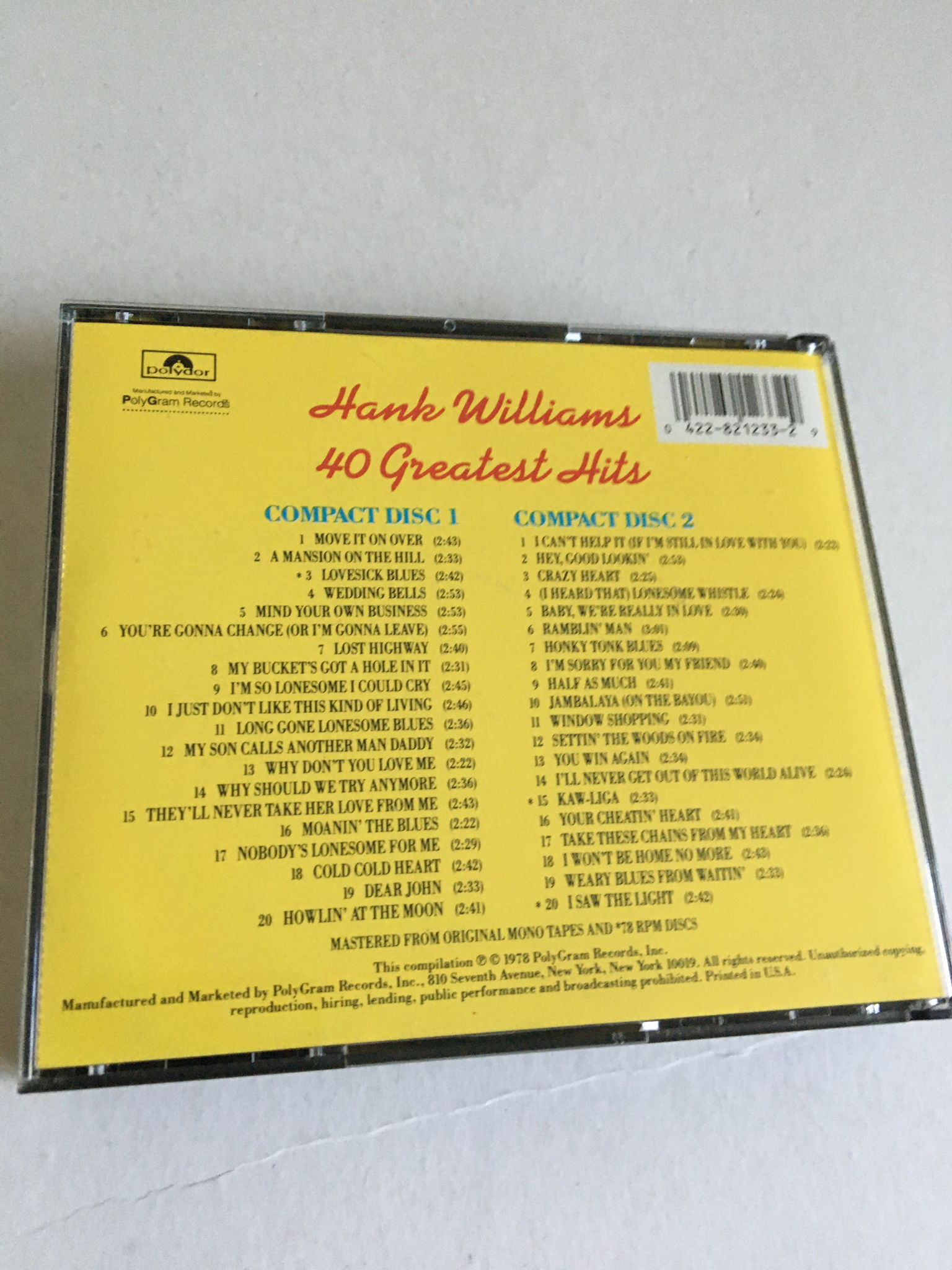 Hank Williams  40 greatest hits double cd 3