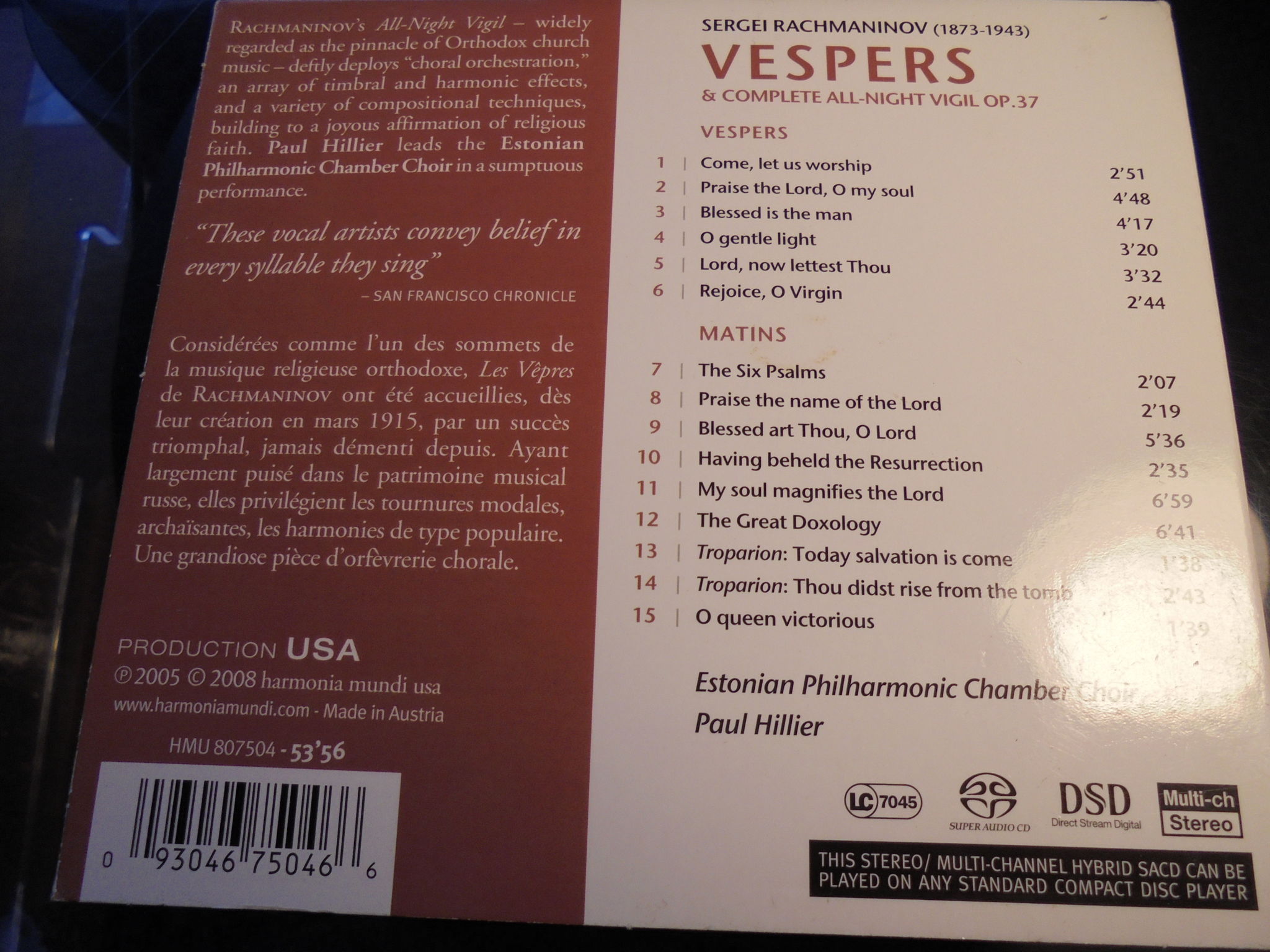 RACHMANINOV VESPERS SACD MINT 4