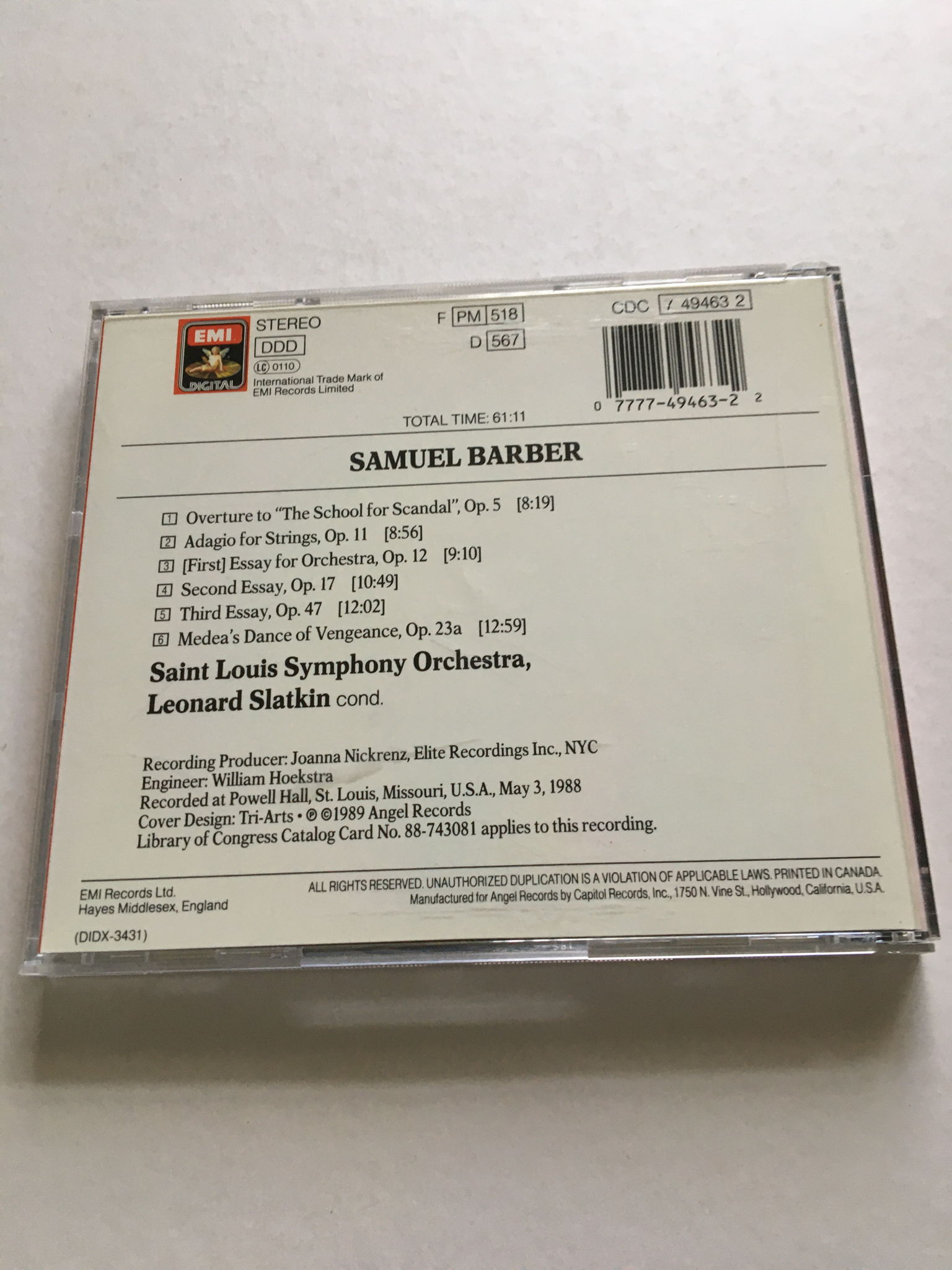 Samuel Barber Saint Louis symphony Slatkin  Music of Sa... 2