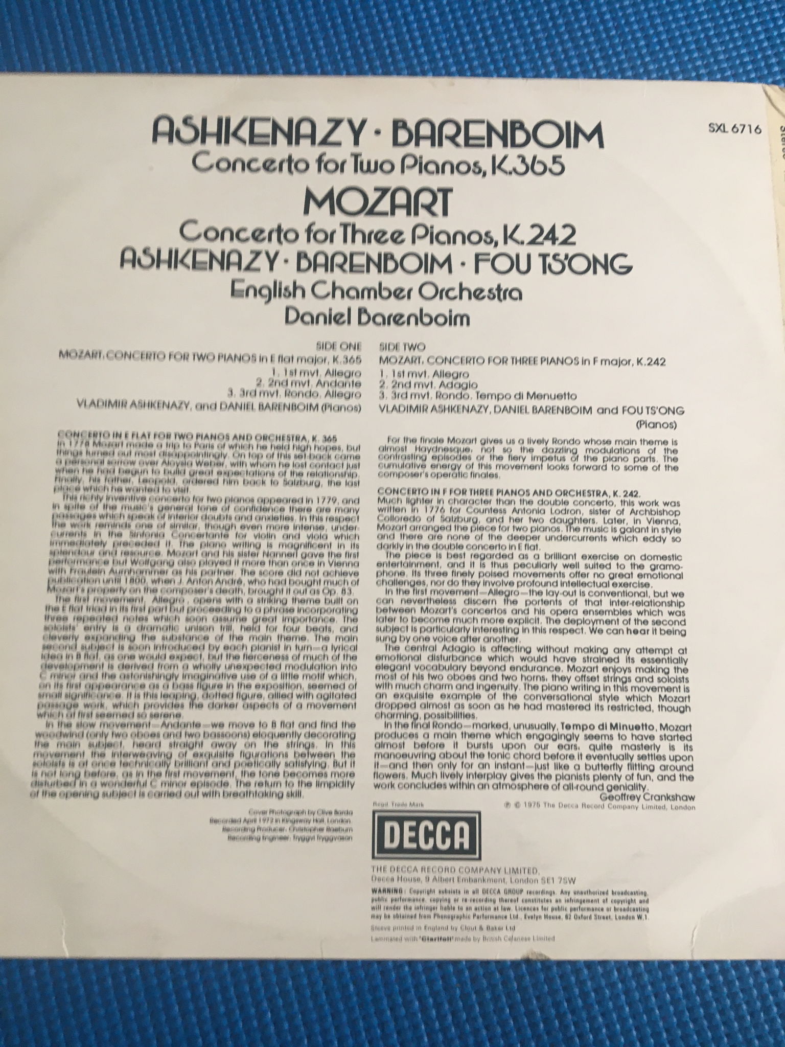 Ashkenazy Barenboim Mozart Lp record  Concerto two and ... 3