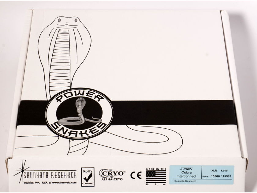 Shunyata Cobra IC XLR 4.0 Meter - Original Box and Blank Warranty Cards