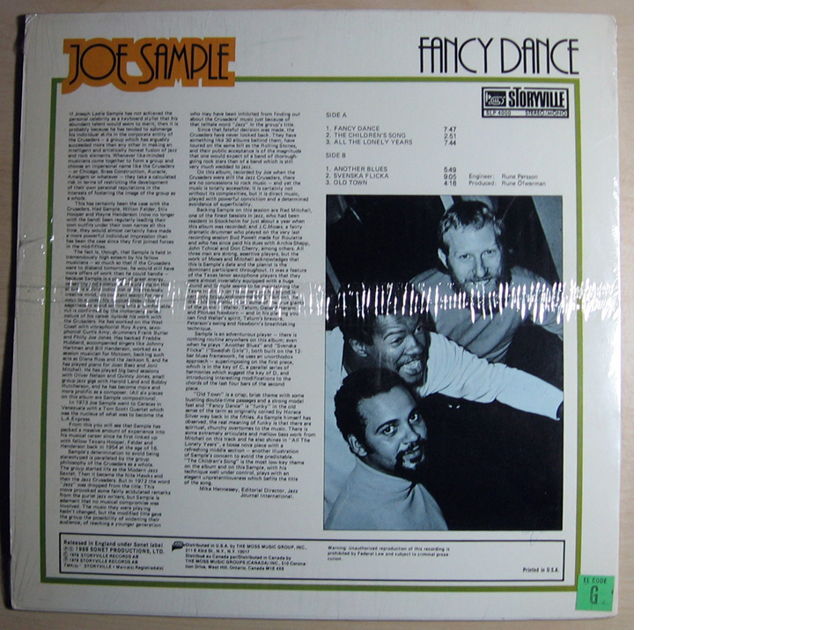 Joe Sample - Fancy Dance 1978 JAZZ EX Vinyl LP CANADA Storyville SLP 4000