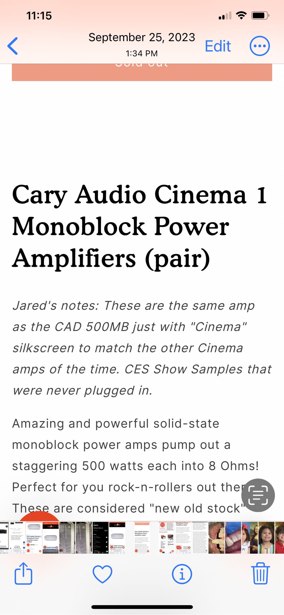 Cary Audio  Cinema 1 Monoblock Power Amplifiers (pair)(... 15