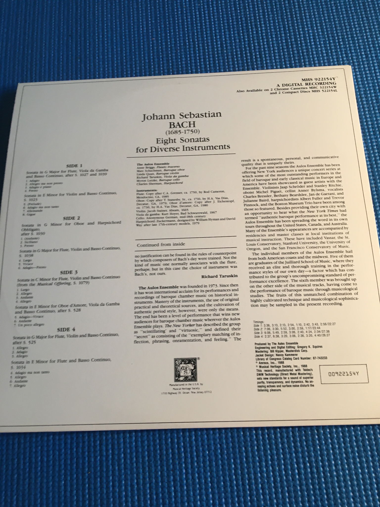 MHS 922154y DMM double Lp record Bach  The Aulos Ensemb... 4