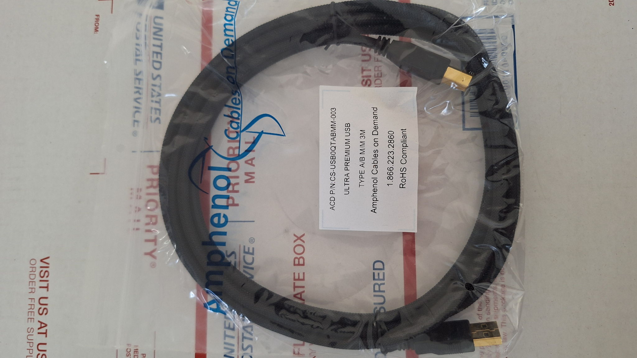 Amphenol UltraPremium USB type A/B 3 meter interconnect...