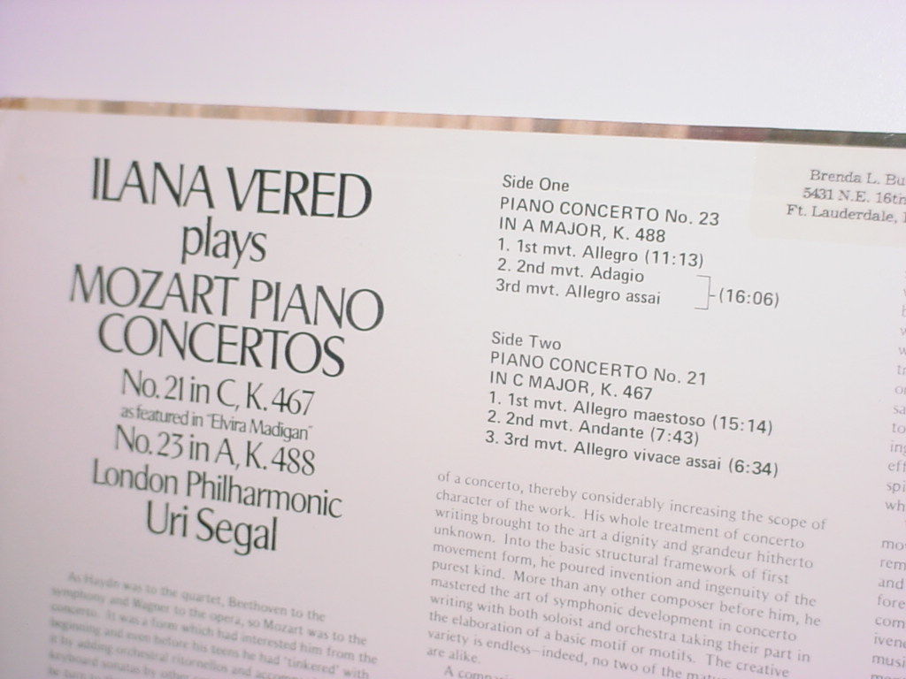 Ilana Vered plays Mozart piano concertos LP Record Lond... 4