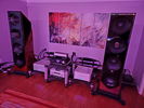 Night-time listening view of speakers, amps, pre and processor...