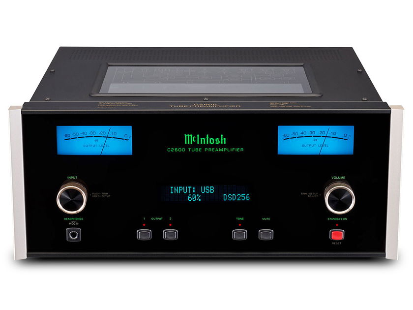 McIntosh C2600 Tube Preamp with MM/MC phono & 32-bit/384kHz, DSD digital-to-analog-converters with 5 digital inputs and a USB for music streaming