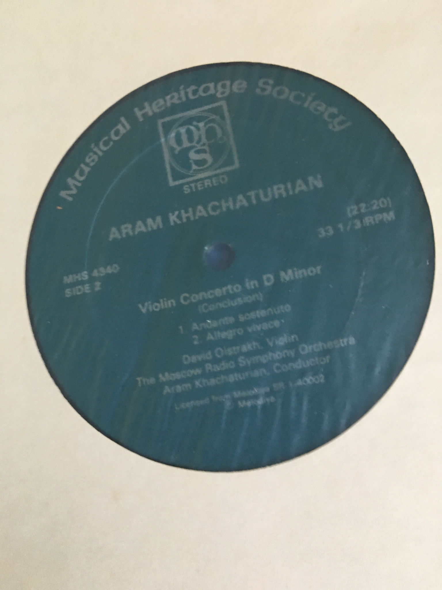 MHS 4340 Aram Khachaturian David Oistrakh violin  Mosco... 4