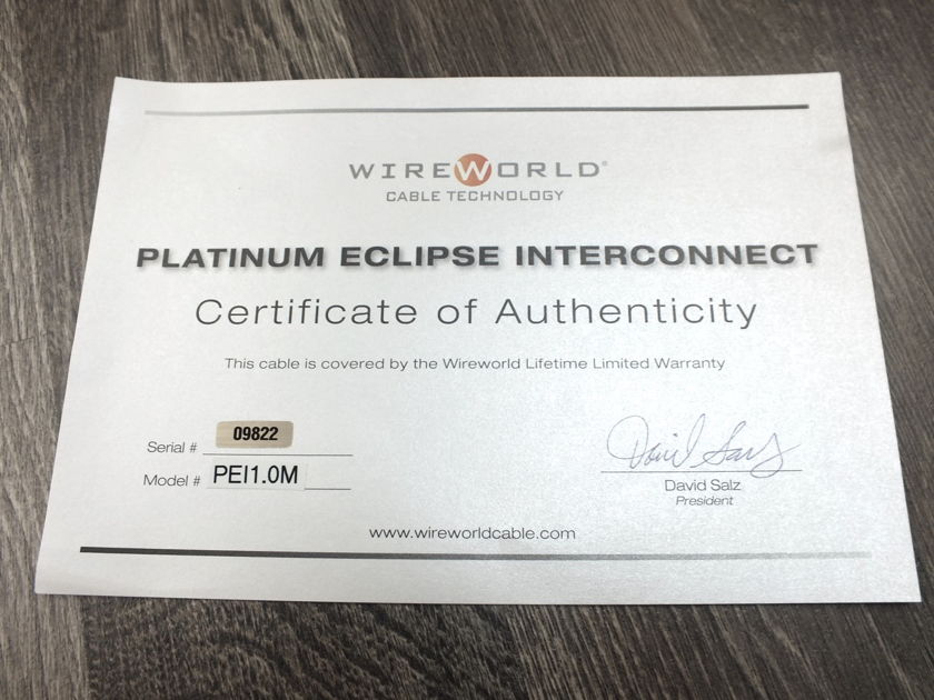 Wireworld Platinum Eclipse interconnects RCA 1,0 metre