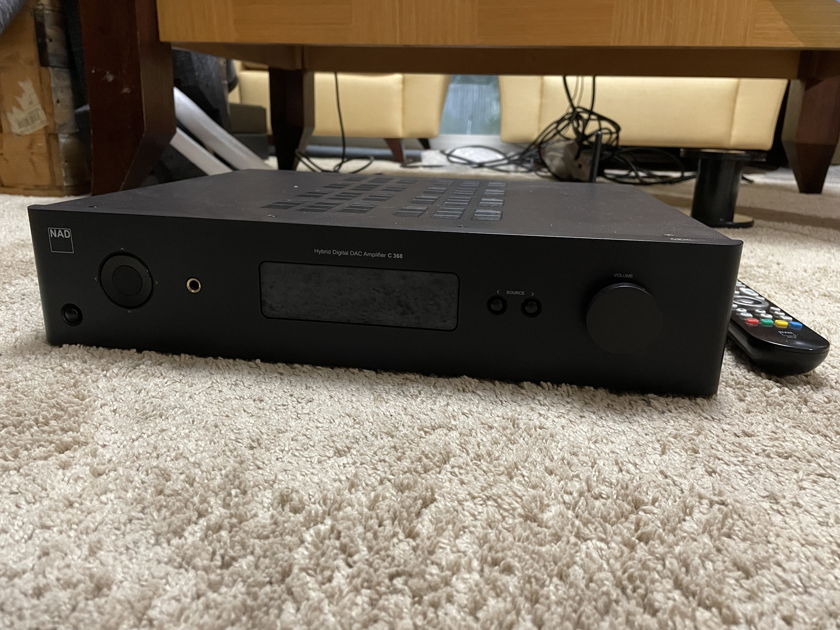 Brand new: NAD C368 integrated amplifier 80WPC Class D with built-in DAC, Bluetooth and extra-cost BluOS streamer installed.