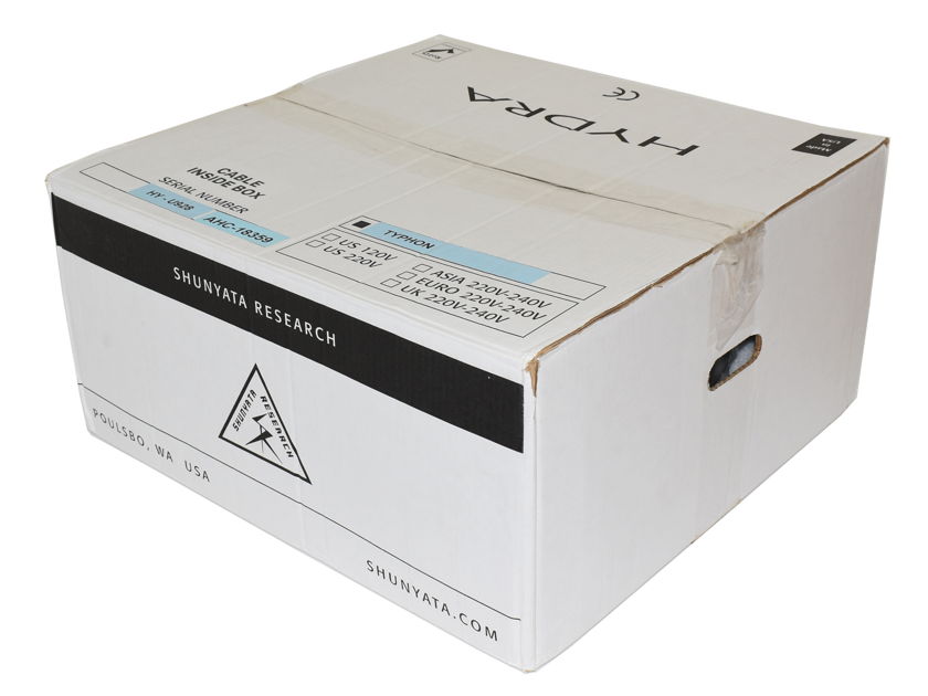 NEW!! Shunyata Research HYDRA TYPHON AC-Line Noise Reduction Power Distribution w/ ALPHA HC C19 Power Cable Org Packing Box