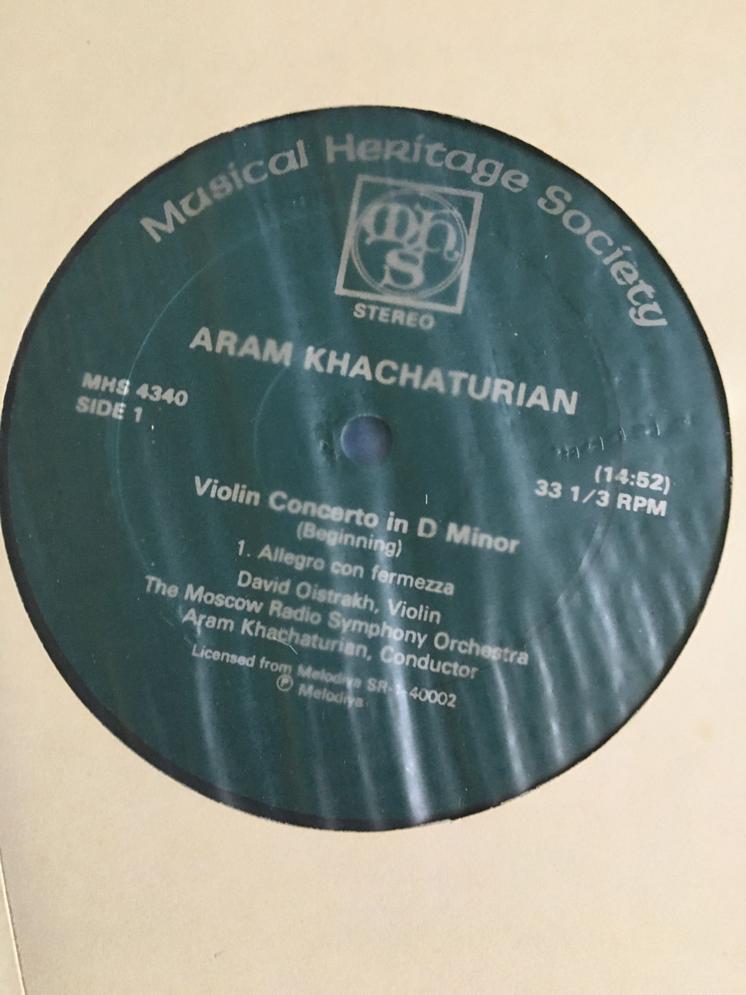 MHS 4340 Aram Khachaturian David Oistrakh violin  Mosco... 3