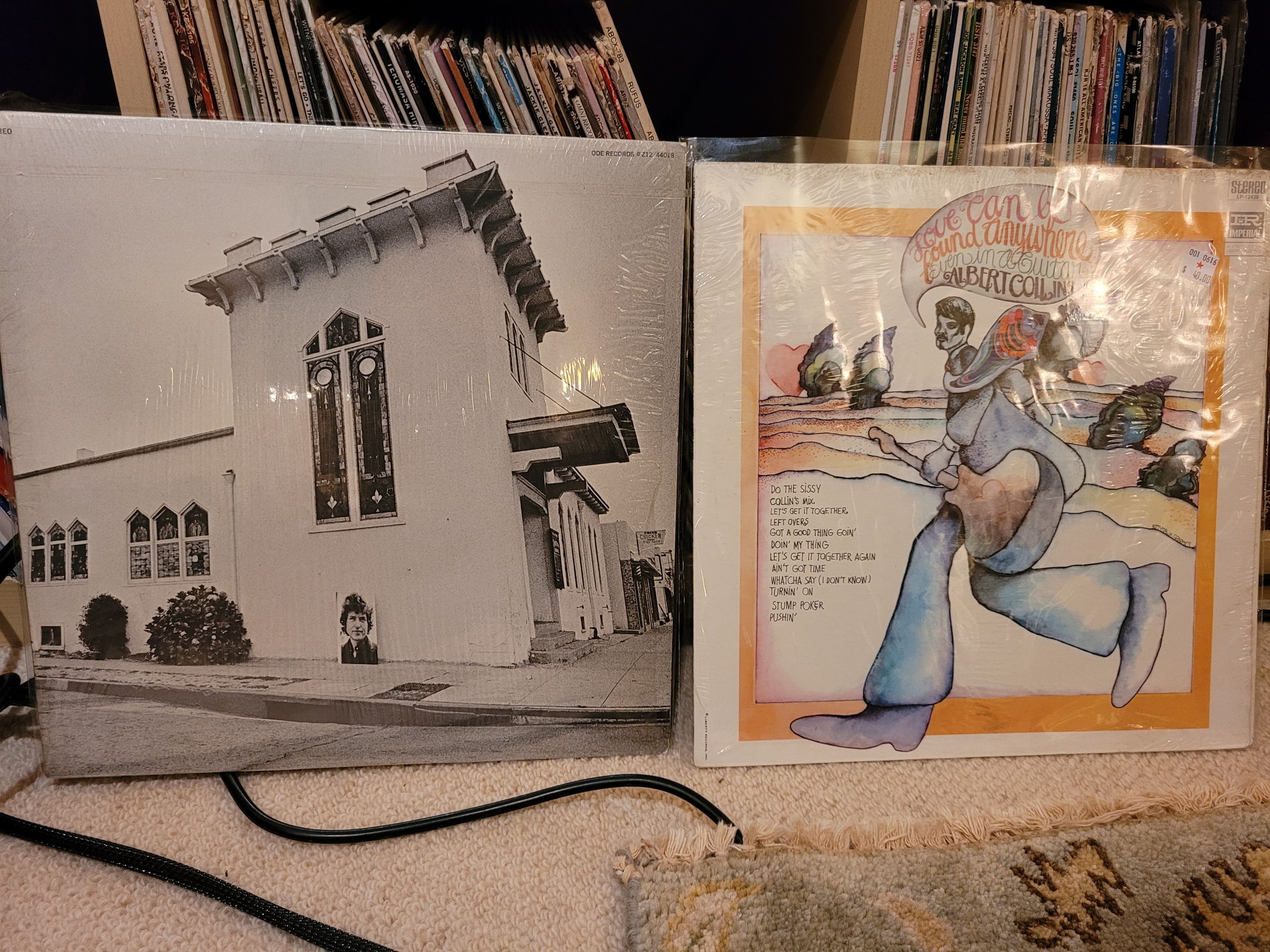 A couple more representative pieces - On the left, original Ode pressing of the "Dylan's Gospel" album by the Brothers and Sisters. To the right is a nice OG Albert Collins pressing.