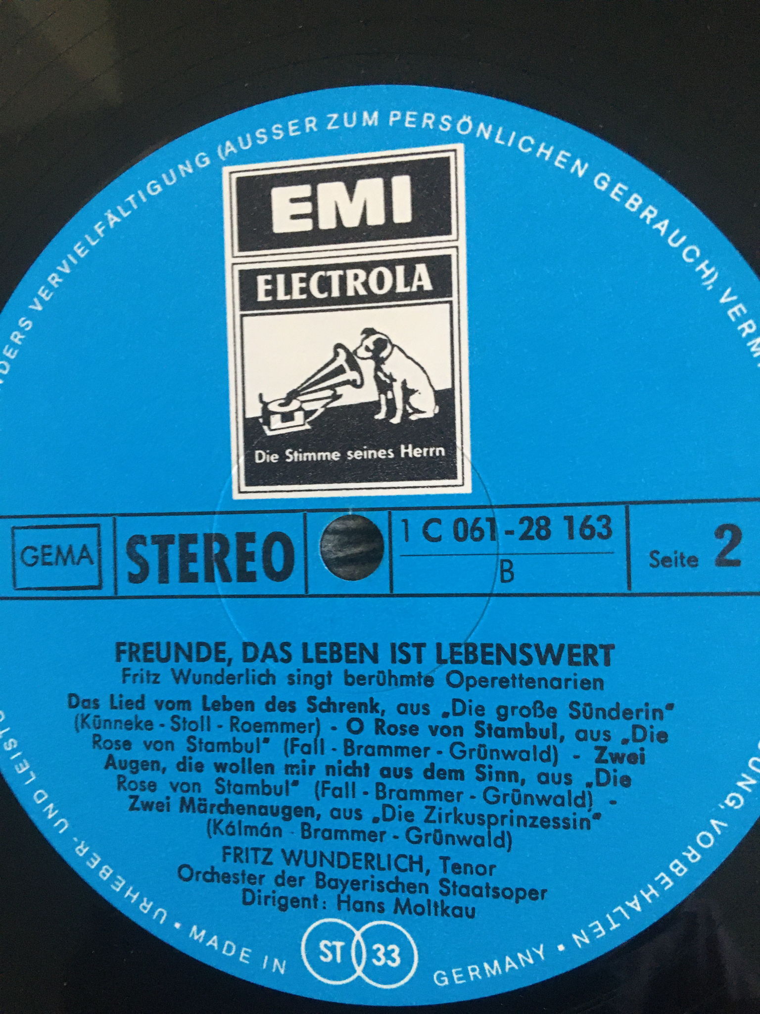 Fritz Wunderlich Lp record Odeon  In Beruhmten Operette... 2