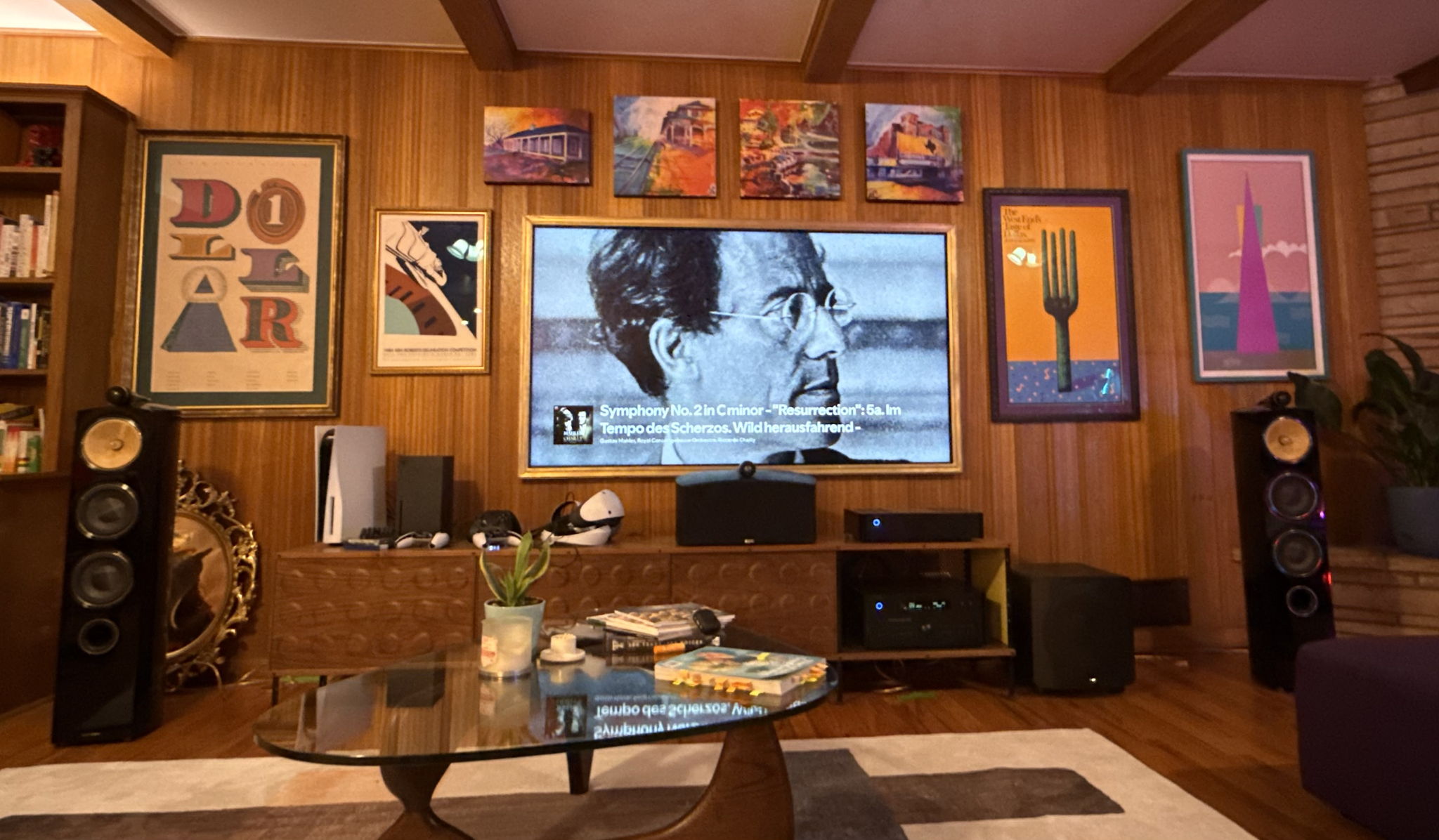 Living room setup for stereo and home theater/gaming