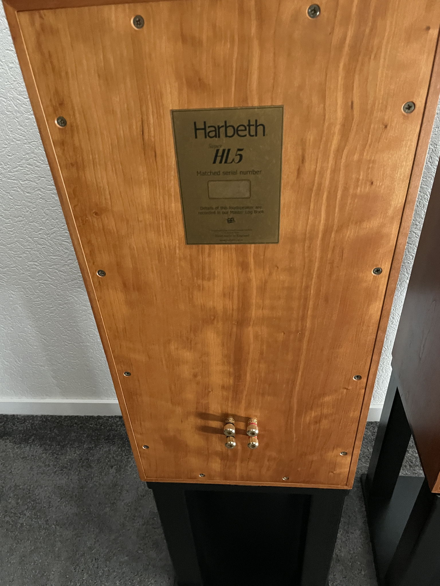 Harbeth Super HL5 speakers in cherry with stands 5