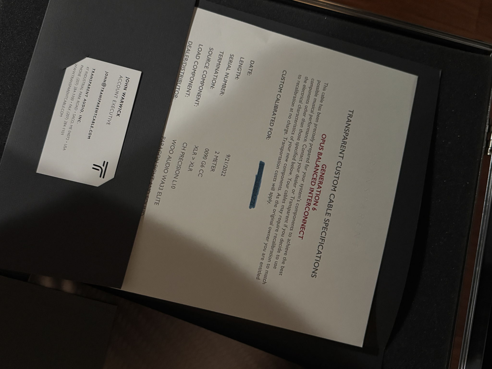 Transparent Audio  Opus XLR Cables, 2 meters Gen V 4