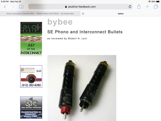 Bybee SE Phono and Interconnect Bullets RCA