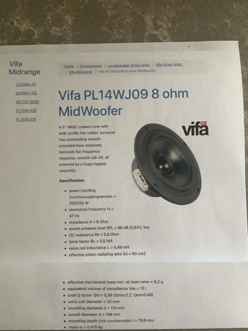 Vita PL14WJ09 8ohm Midwoofer Drivers-1 Pair Brand New! ...