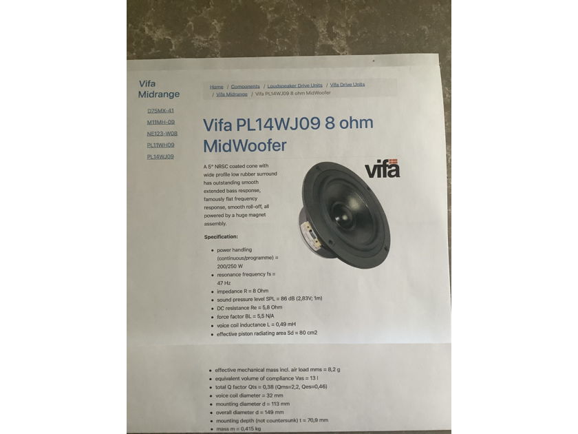Vita PL14WJ09 8ohm Midwoofer Drivers-1 Pair Brand New! Price Reduced!