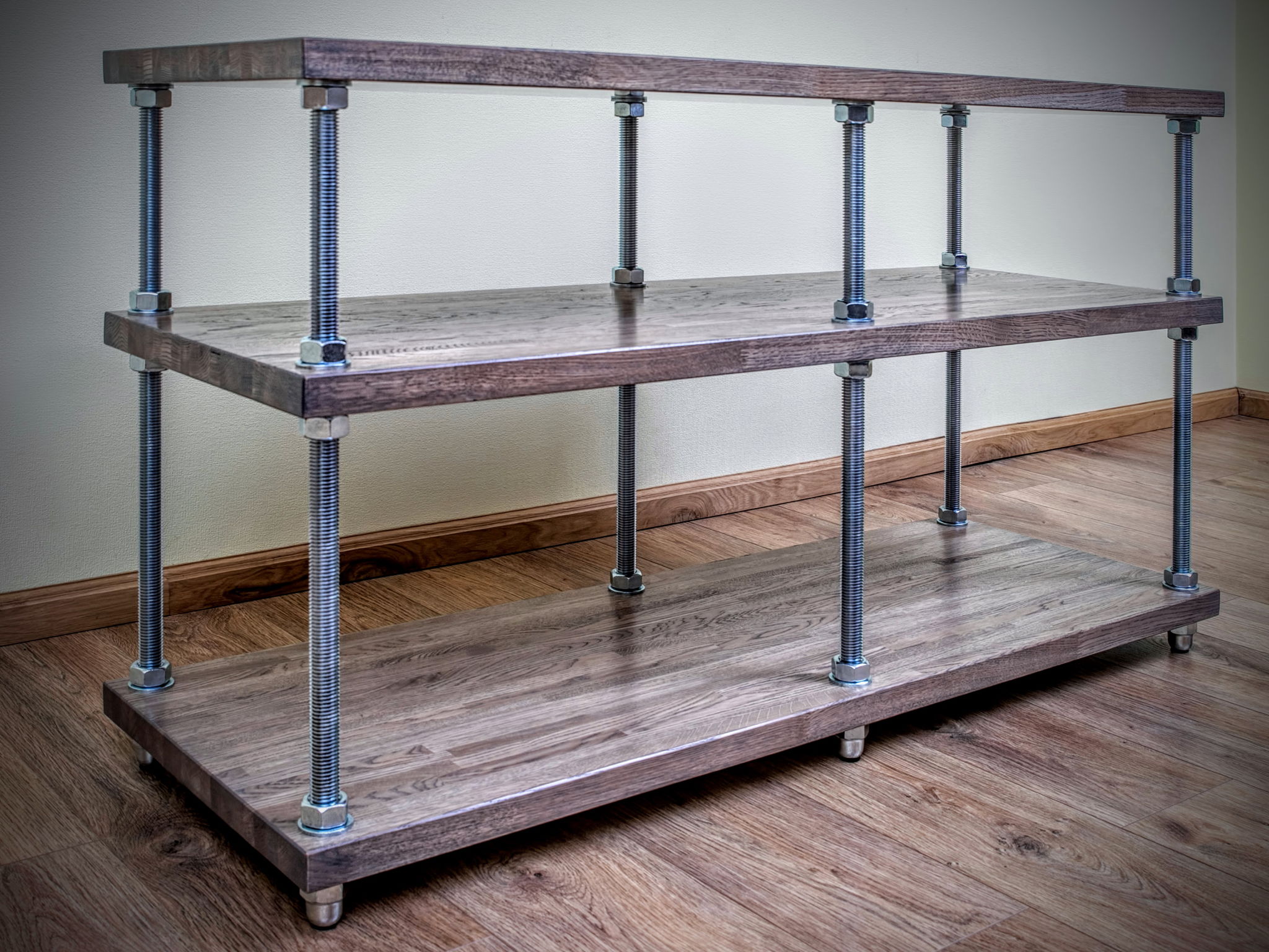 Audio rack with adjustable oak shelves 9